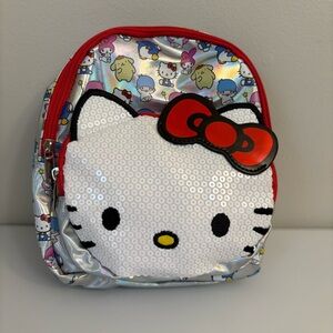 Hello Kitty Backpack Small Toddler Size Shimmering Silver and Red Kids Bag NWT